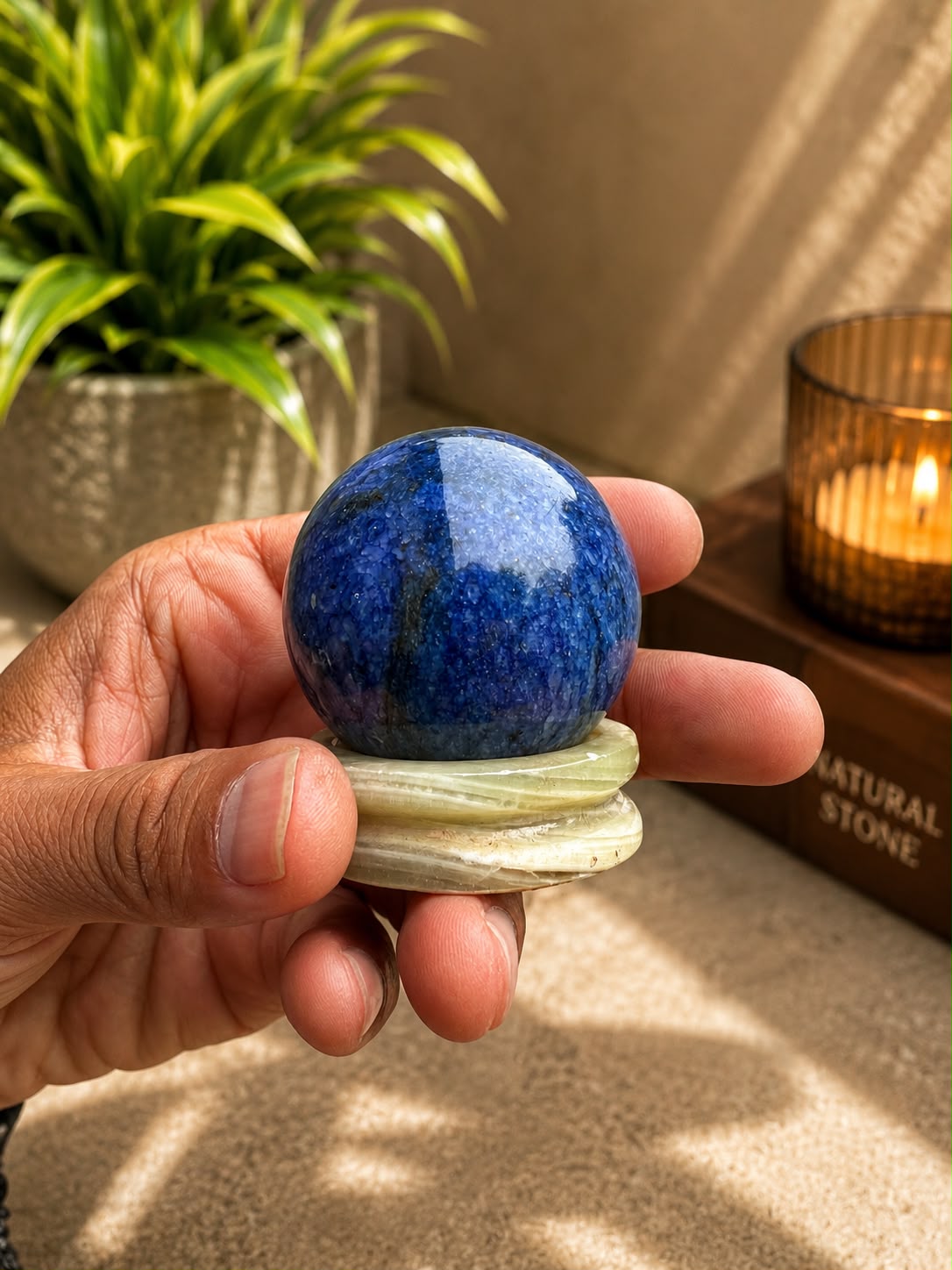 Handcrafted Blue Onyx Marble Sphere Ornament