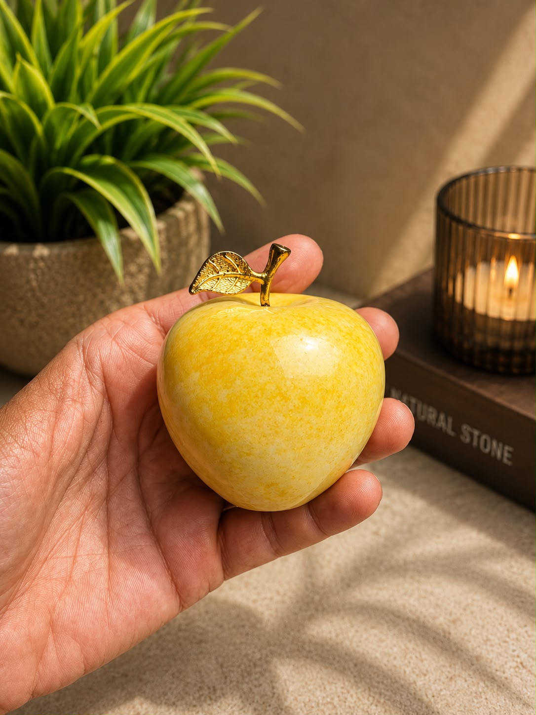 Handcrafted Yellow Onyx Marble Apple Ornament