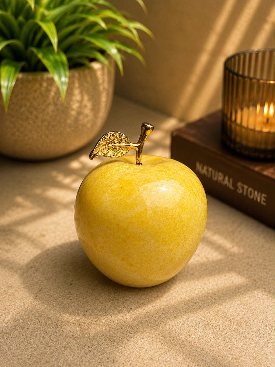 Handcrafted Yellow Onyx Marble Apple Ornament