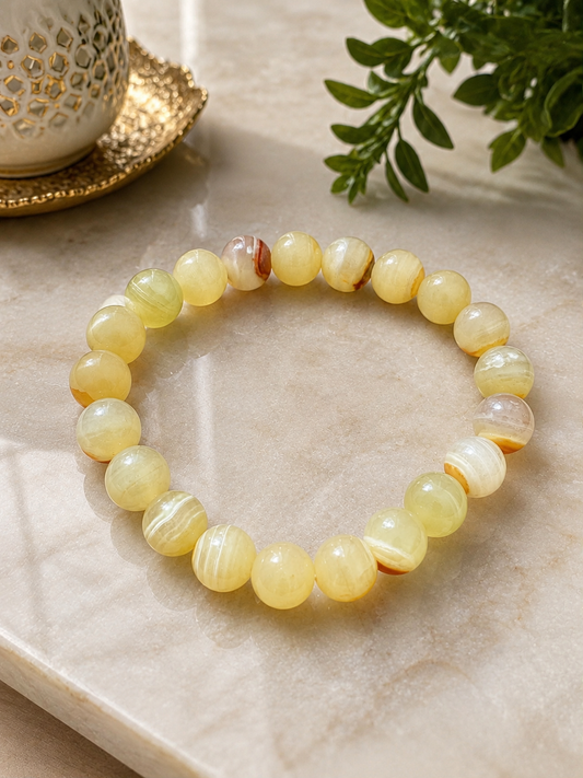 Handcrafted Natural Yellow Onyx Bead Bracelet