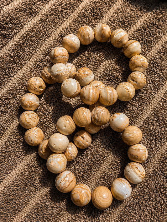 Handcrafted Natural Beige Onyx Bead Bracelet