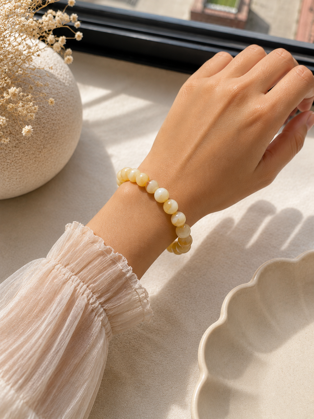 Handcrafted Natural Yellow Onyx Bead Bracelet