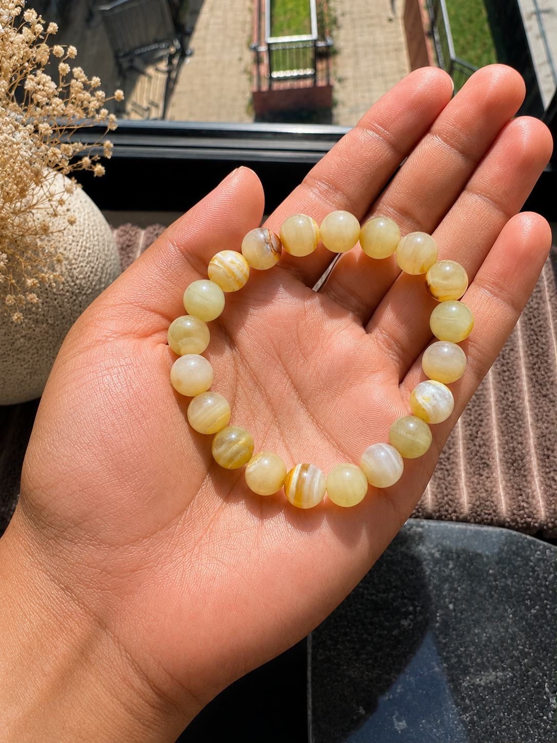 Handcrafted Natural Yellow Onyx Bead Bracelet