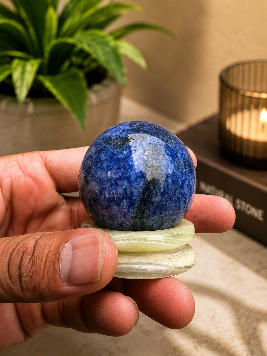 Handcrafted Blue Onyx Marble Sphere Ornament