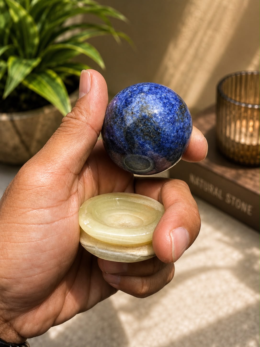 Handcrafted Blue Onyx Marble Sphere Ornament