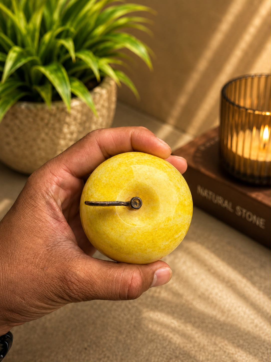 Handcrafted Yellow Onyx Marble Apple Ornament