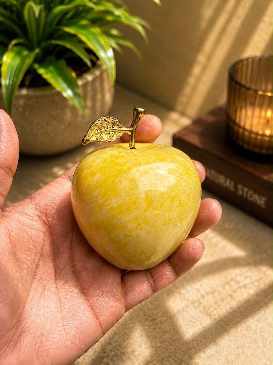 Handcrafted Yellow Onyx Marble Apple Ornament
